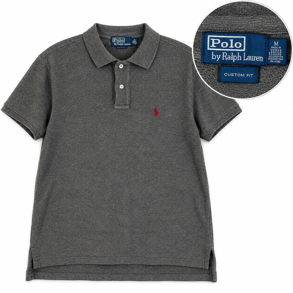 Polo Ralph Lauren Mens M Gray Custom Fit Vintage Polo Shirt Red Pony 90's Y2K
